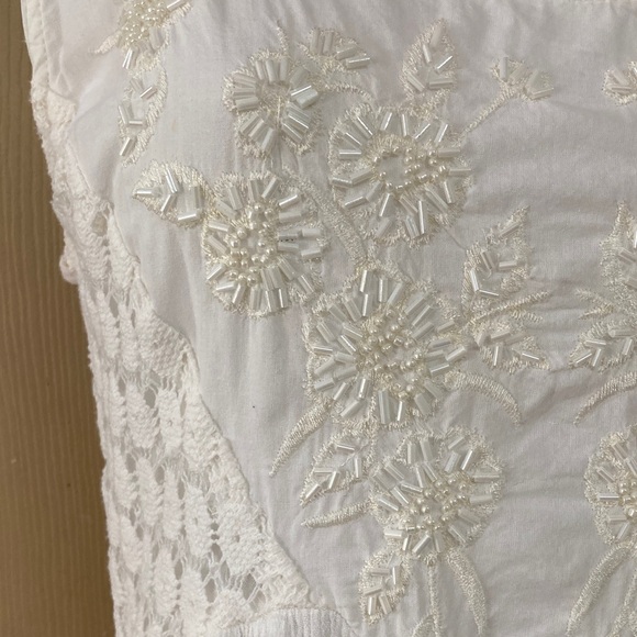 Magic Boho White Beaded & Crotchet Sleeveless Dress Large EUC - Picture 4 of 7